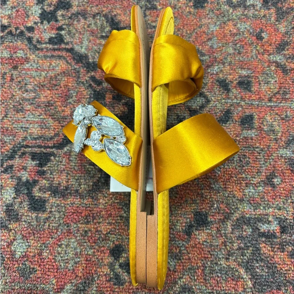 Gianni Bini Yellow Satin Sandals with Jewel Detail